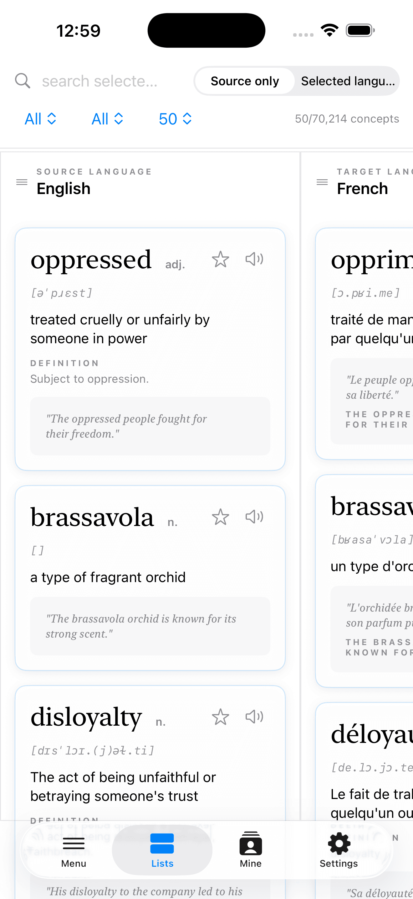 Parlang parallel vocabulary on iPhone